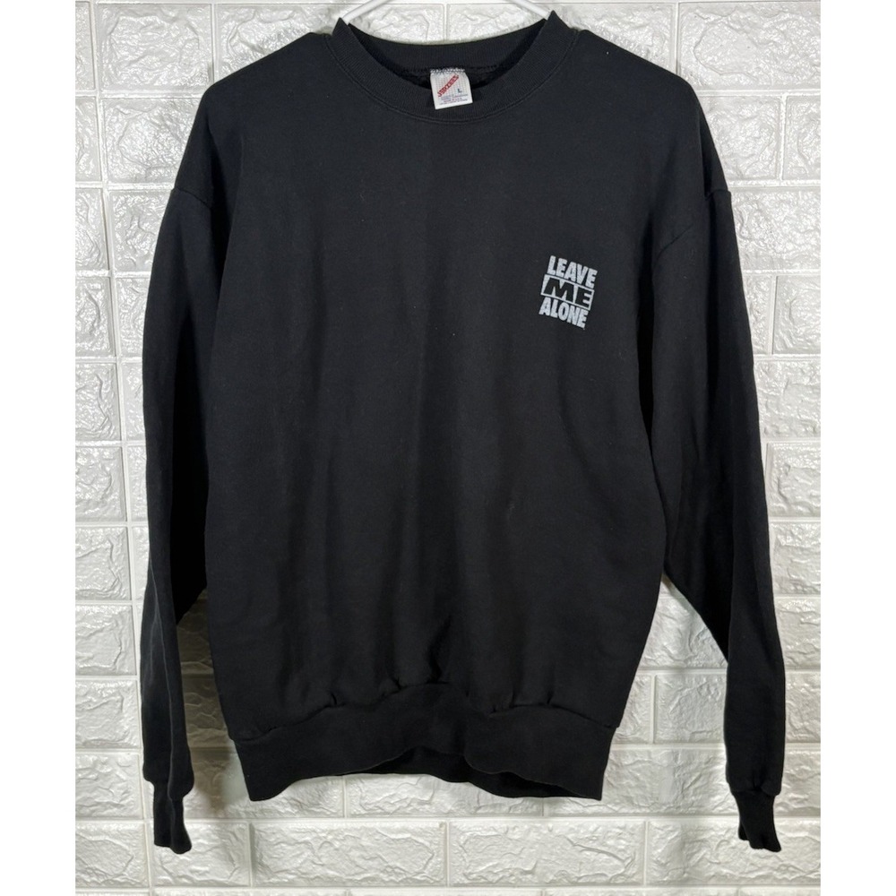 JERZEES MENS SWEATER PULLOVER SIZE LARGE FADED BLACK LEAVE ME ALONE LONG‎ SLEEVE